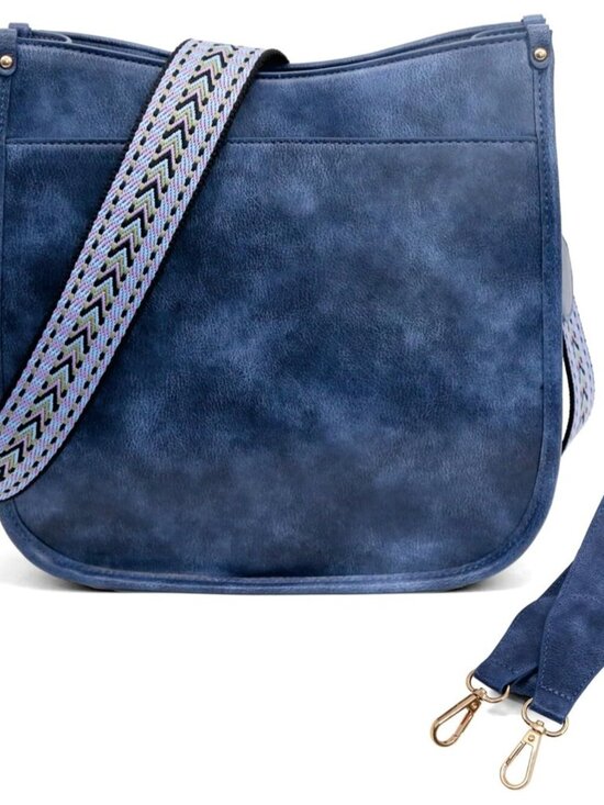 Handbags - Women's Blue Imported Pu Leather 2 Adjustable Straps Zipper Crossbody Bag